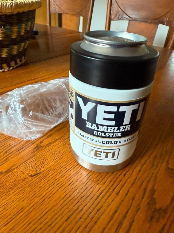 New YETI Colster (For Aluminum Can) w/ Secret Hide Valuables 2-Part Can & YETI Sticker, WHITE