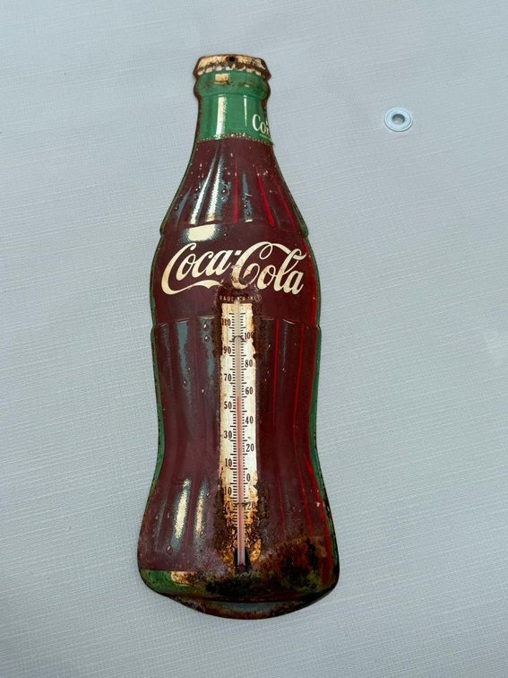 Vintage Coca-Cola Die Cut Convex Advertising Thermometer, 12in