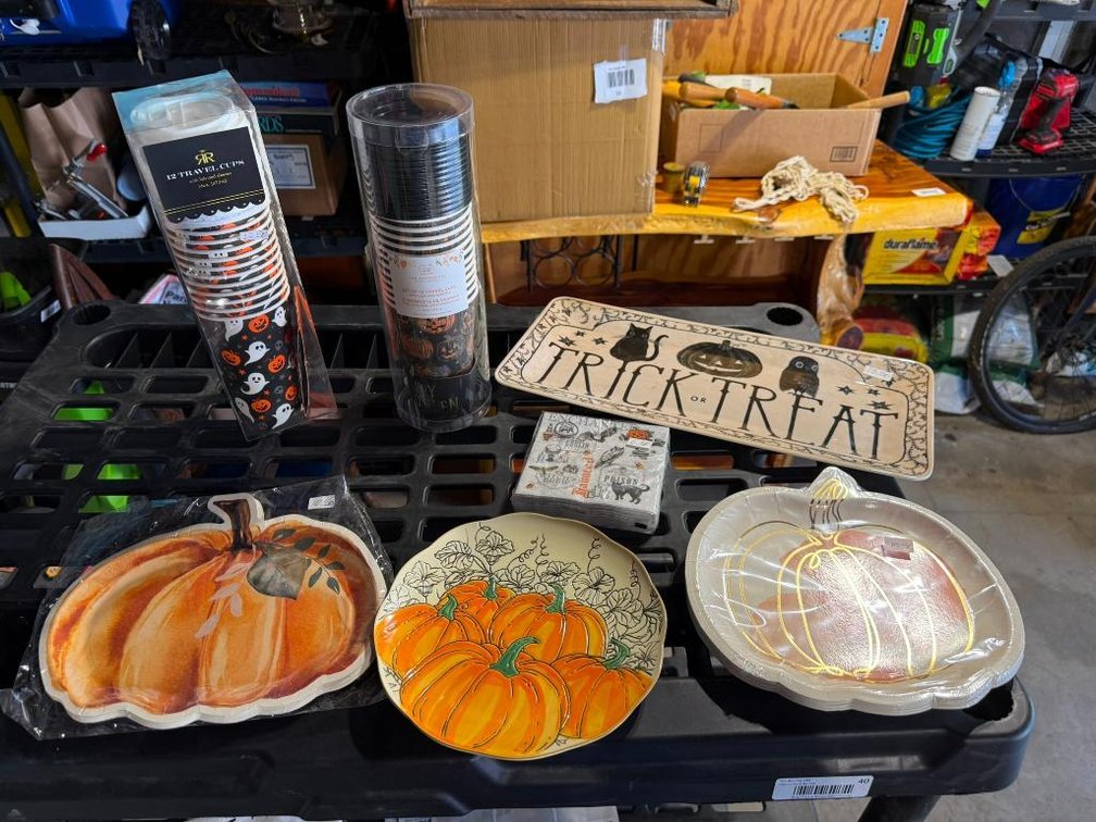 Halloween Themed Plates, Cups and Acrylic Trick or Treat Tray