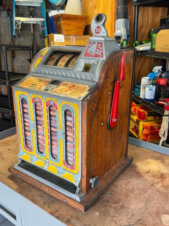 1920's 5-Cent Mills Novelty Co. FOK Mint Vendor Pre-War Mechanical Slot Machine w/ Mint Inventory, Working