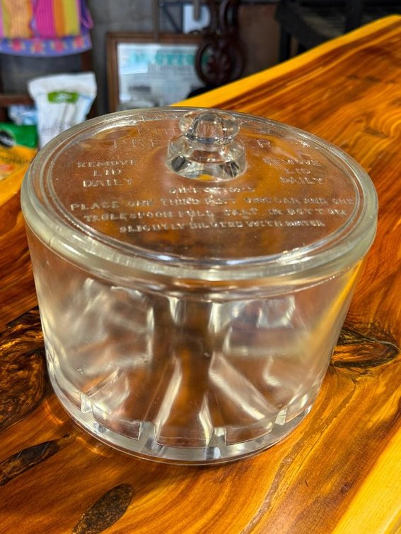 Sanitary Cheese Preserver, Vintage, Glass and Glass Lid, Embossed