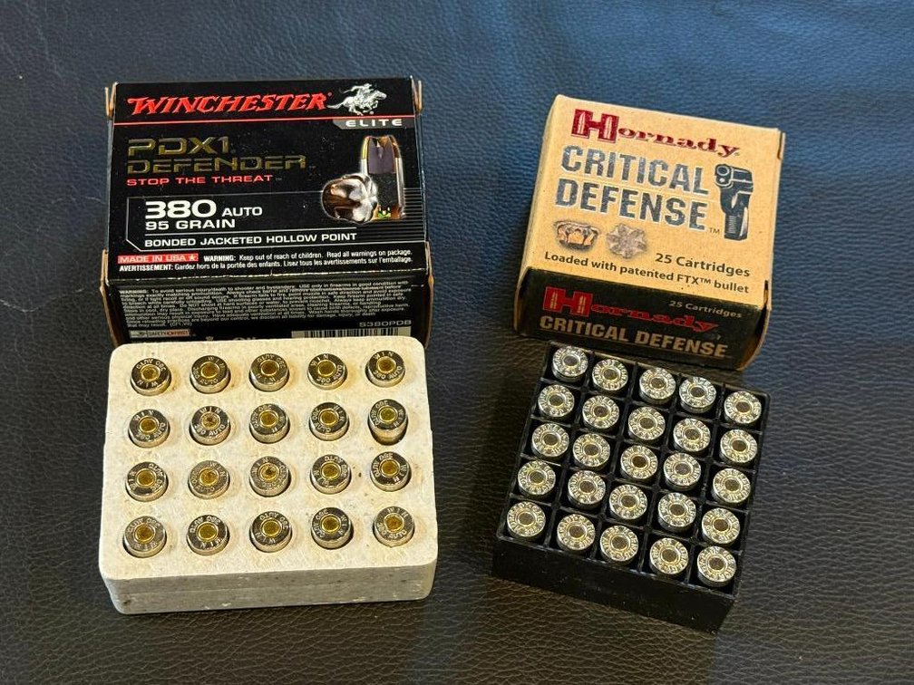 .380 Ammo - 2 Boxes, 45 Total Rounds, Winchester Defender and Hornady Critical Defense