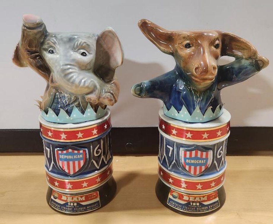 Jim Beam Democrat and Republican Figural Whiskey Decanters