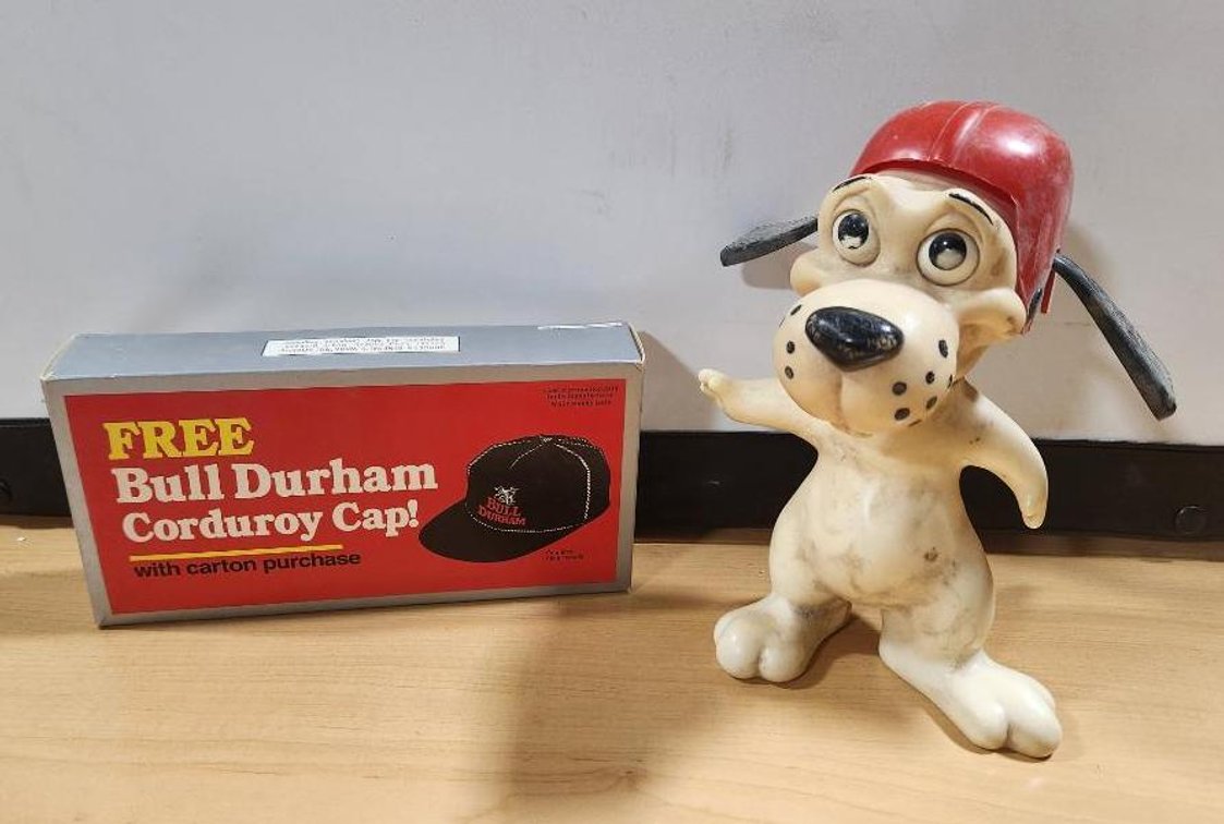 Snoopy Bank and Bull Durham Tobacco Hat, NOS