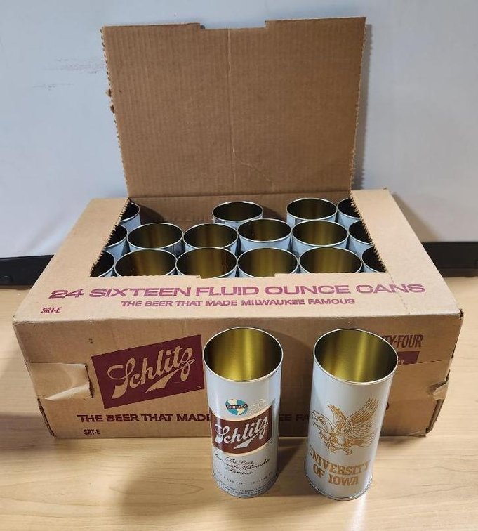 Schlitz Beer Univ. of Iowa Hawkeyes Case of Beer Cans & Cardboard Case