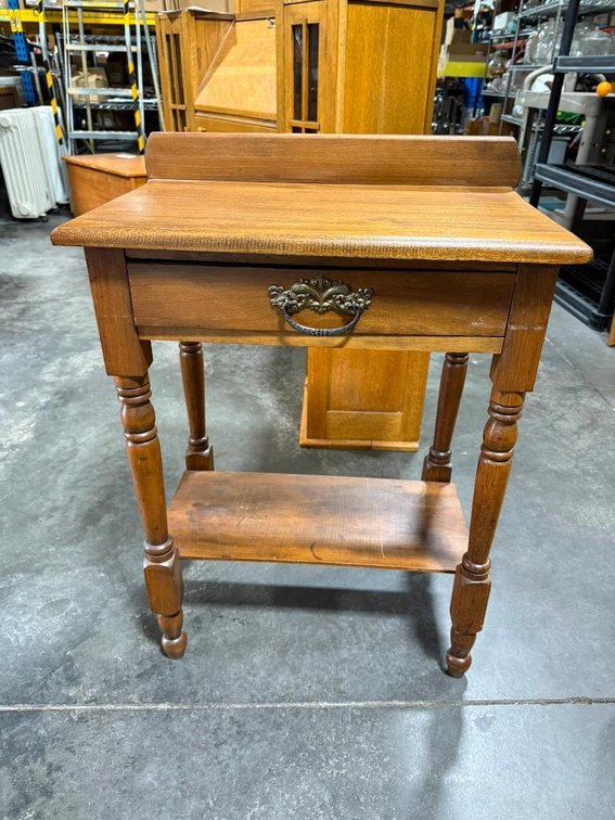Oak Side Table w/ Drawer and Lower Shelf