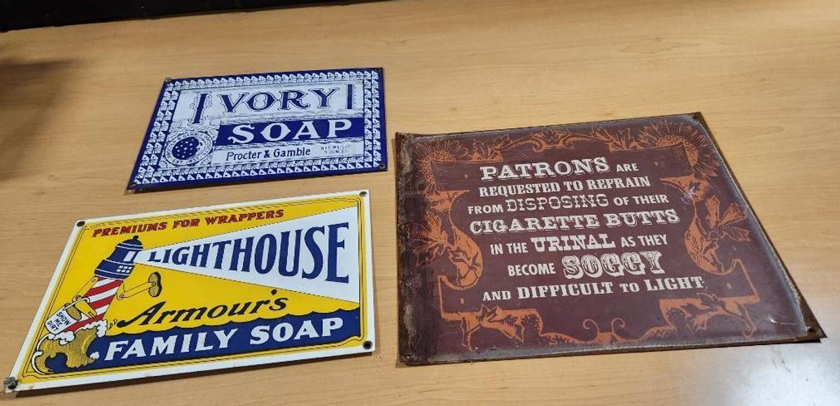 Two Porcelain Soap Signs, Ivory and Armour's Family Soap Lighthouse, Could Be Contemporary & Novelty Sign
