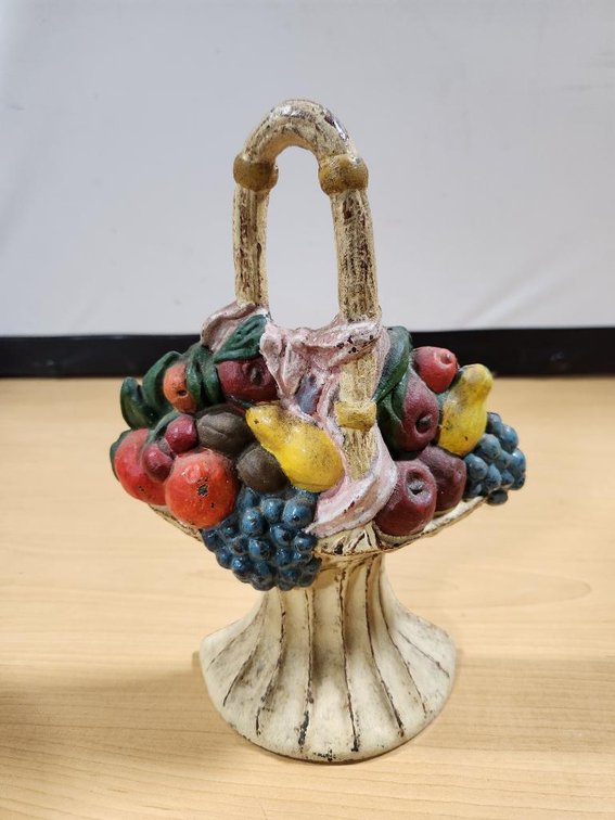 Cast Iron Figural Fruit Basket Door Stop