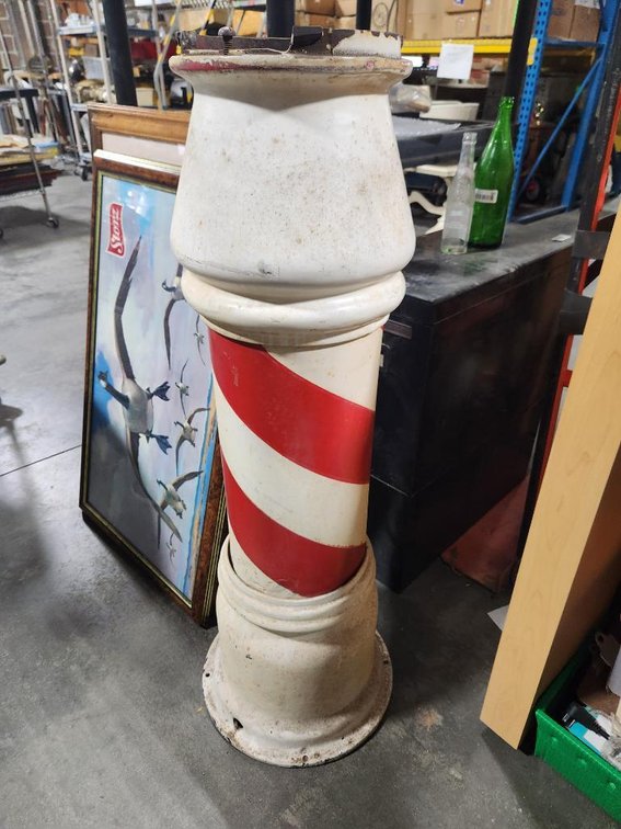 Early Antique Cast Iron Barber Shop Pillar, 44in, Likely Originally Had a Globe Topper