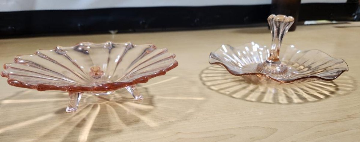 Two Pink Depression Serving Trays