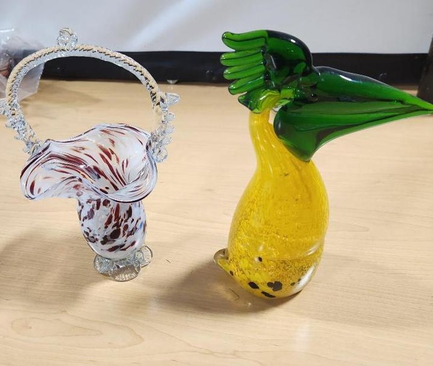 Art Glass Basket and Bird