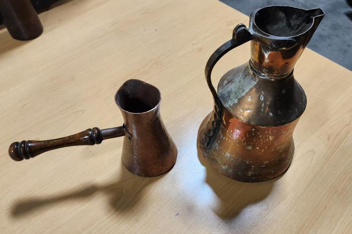 Hammered Copper Ladle and Pitcher