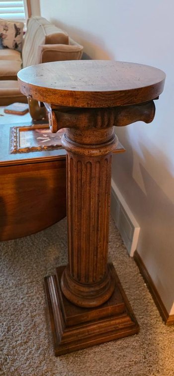 Vintage Pedestal Column Carved Wood Plant Stand