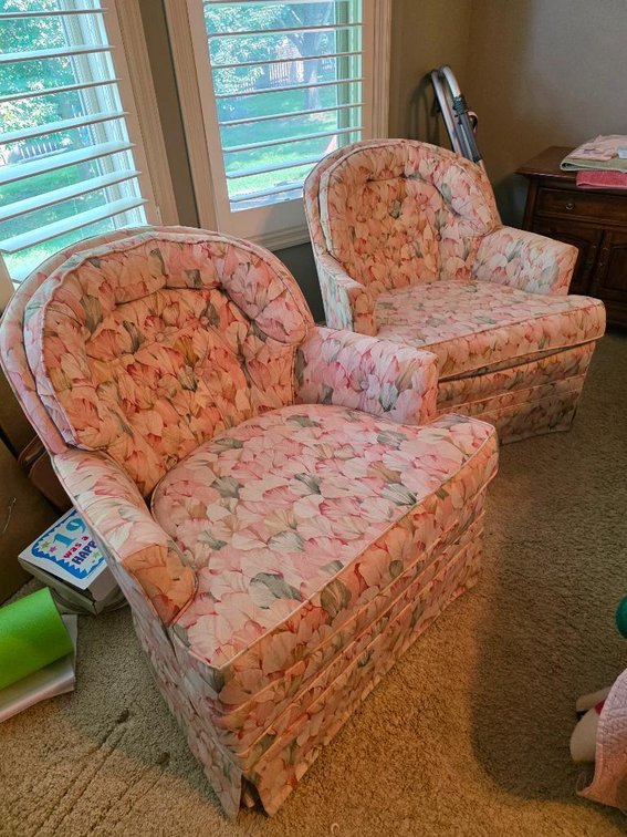 (2) Vintage Upholstered Swivel Rocking Armchairs