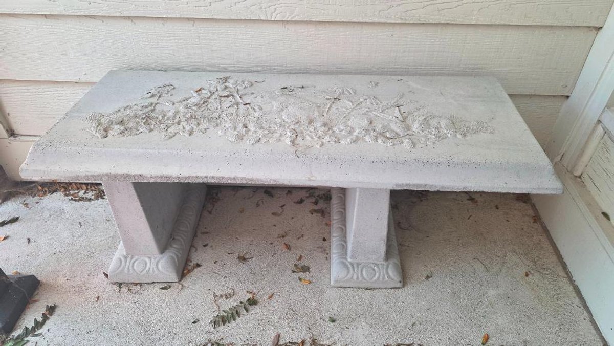 Concrete Garden Bench - Rabbits and Wildflowers