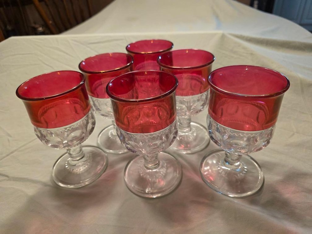 (6) Vintage Indiana Kings Crown Style Ruby Flash Goblets