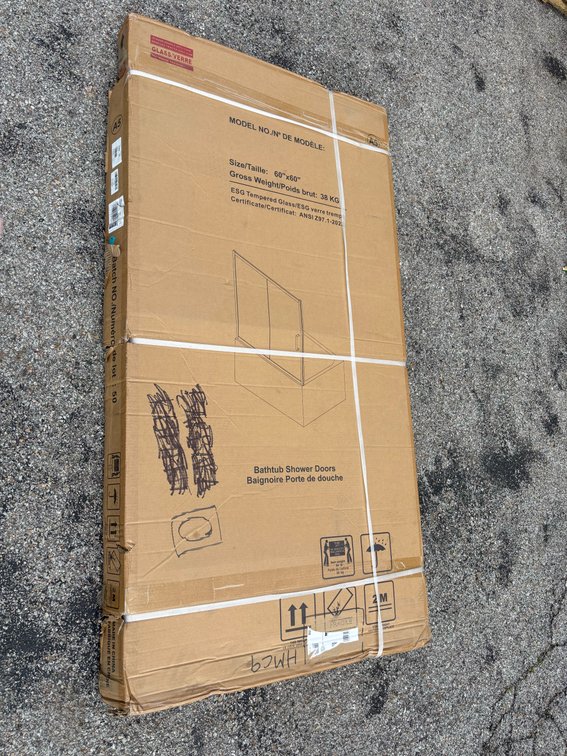 Bathtub Shower Doors, New in Box, 60in x 60in, ESG Tempered Glass/ESG