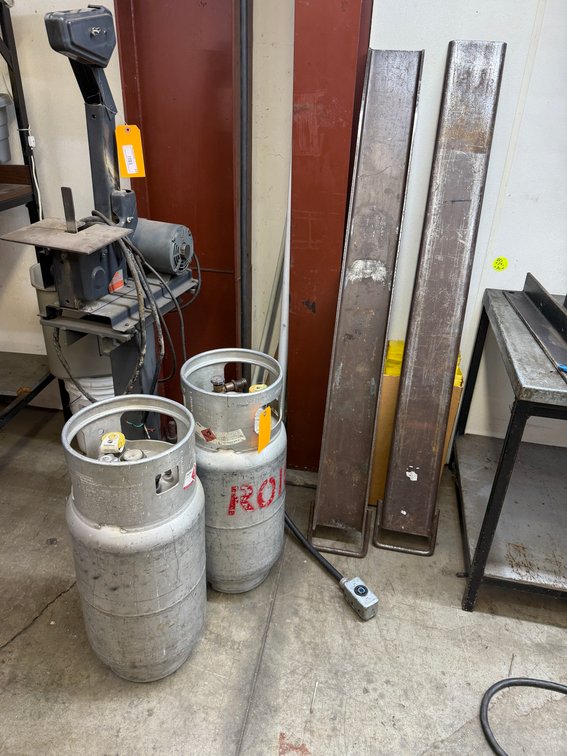 Forklift Extensions & (2) 33lb Propane Bottles, 60in Extension Forks, 7in Wide