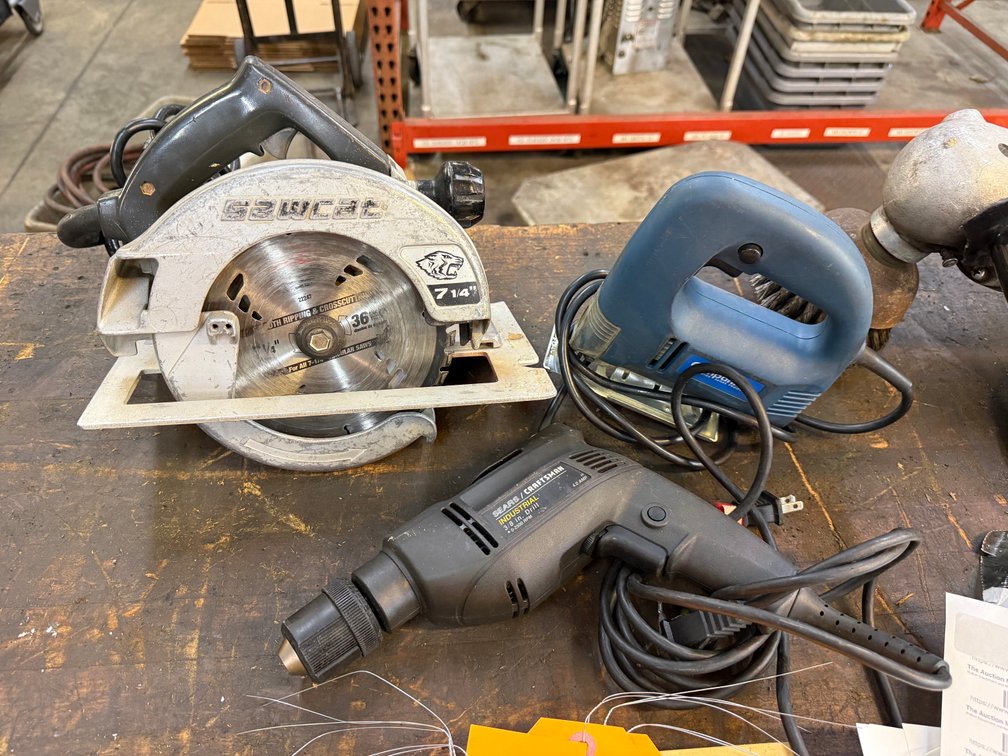 3 Tools, SawCat 7-1/4in Circular Saw, Electric Jig Saw and 3/8in Drill