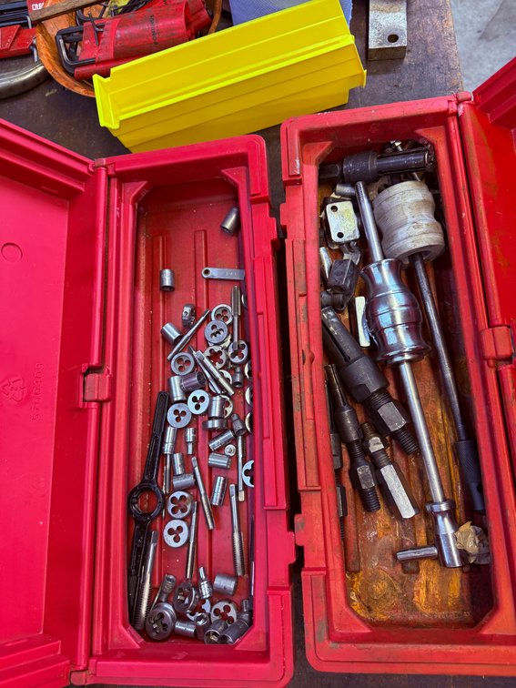 Toolbox w/ Tap & Die Tooling, Puller Set, Misc.