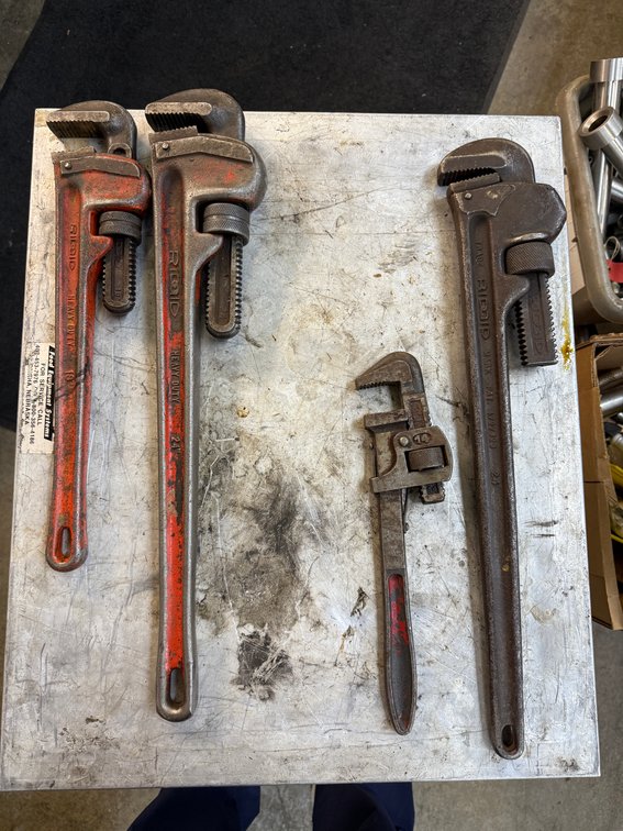 Lot of Four, Ridgid Pipe Wrenches, 18in & 14in Wrenches