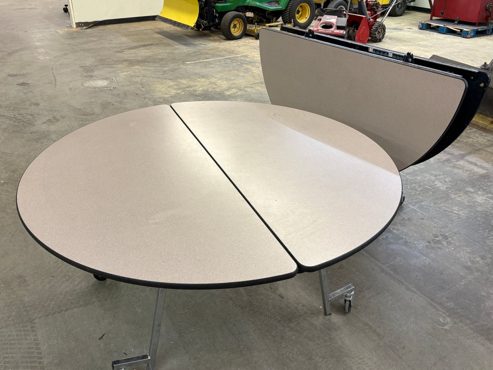 Lot of 2, Pacer, Bifold Mobile Cafeteria Table on Mobile Base, 60in Diameter