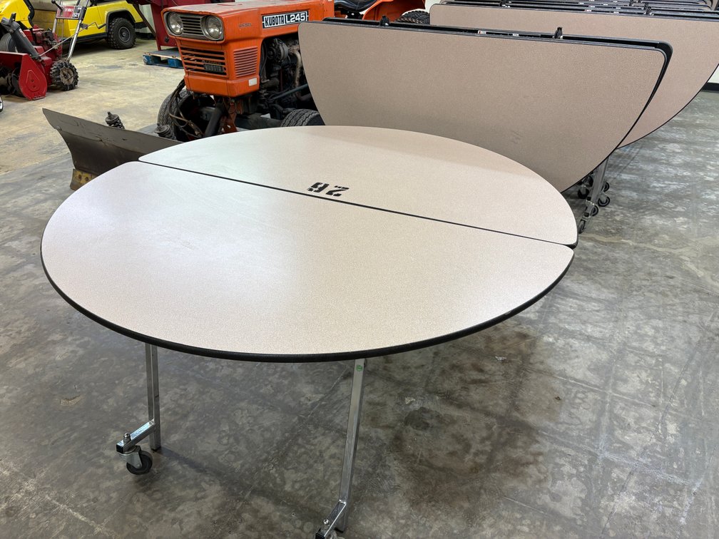Lot of 2, Pacer, Bifold Mobile Cafeteria Table on Mobile Base, 60in Diameter