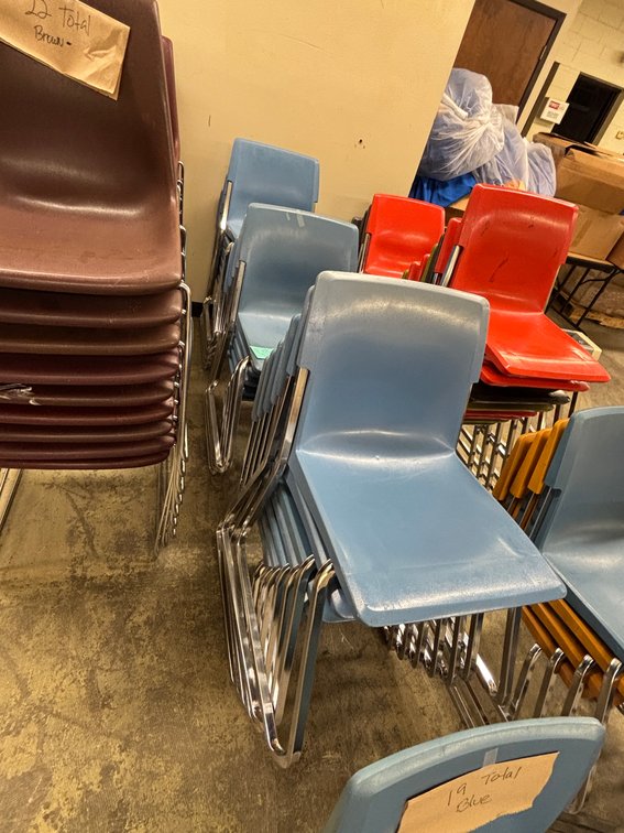 Lot of 19 School Chairs, Blue, Stacking