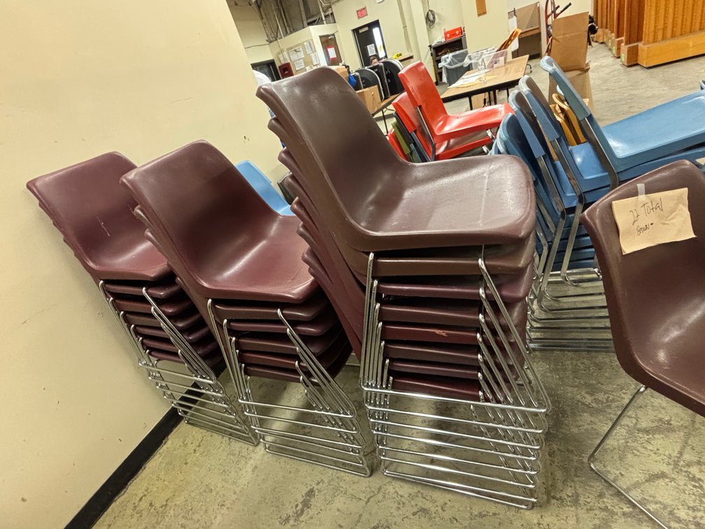 Lot of 22 School Chairs, Brown, Stacking