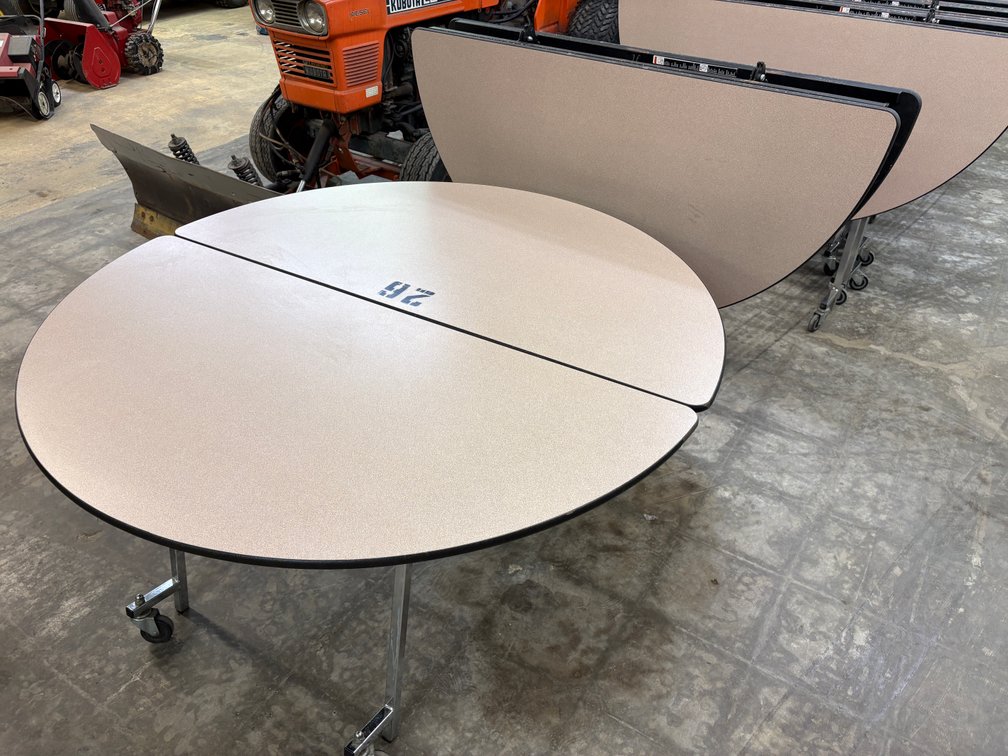 Lot of 2, Pacer, Bifold Mobile Cafeteria Table on Mobile Base, 60in Diameter