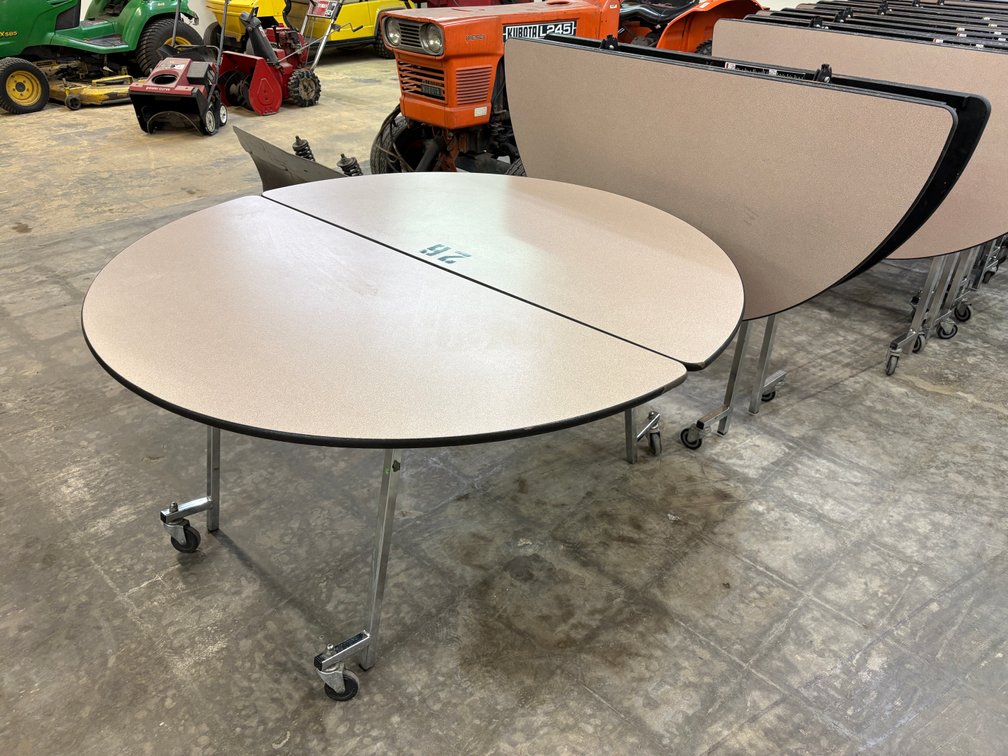 Lot of 2, Pacer, Bifold Mobile Cafeteria Table on Mobile Base, 60in Diameter