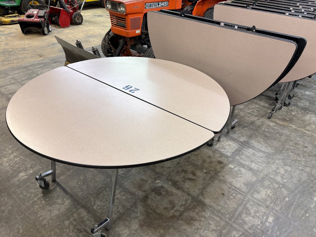 Lot of 2, Pacer, Bifold Mobile Cafeteria Table on Mobile Base, 60in Diameter