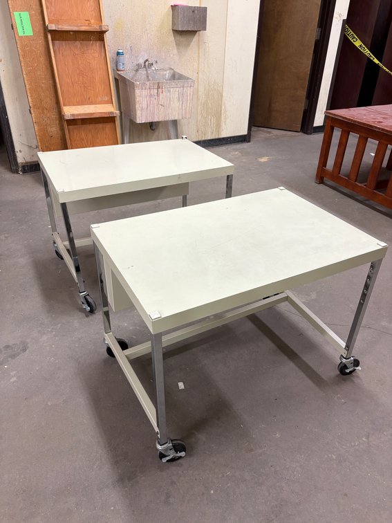 Lot of 3, Metal Mobile Work Tables / Media Carts