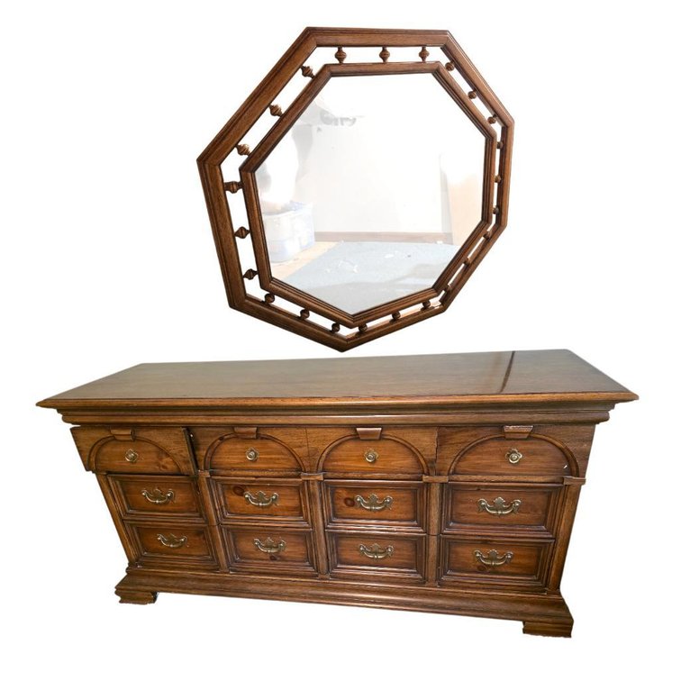 1960s Thomasville Mid Century Chest Dresser & Mirror Set