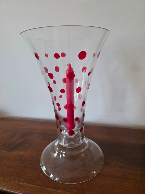 Mid Century Modern Red Polka Dot Trumpet Candlestick Holder