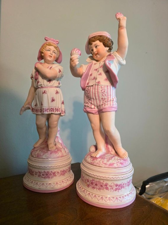 Lot of 2 Bisque Porcelain Unglazed Ceramic Figurines