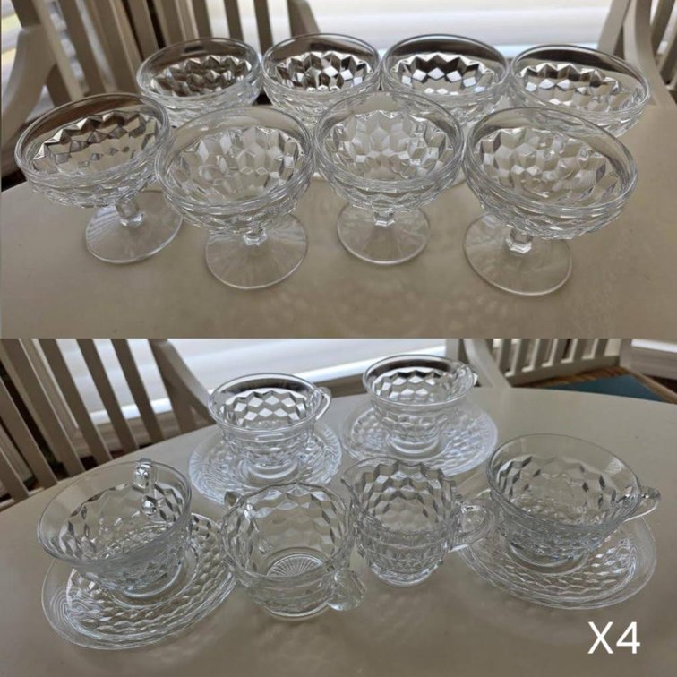 Fostoria American Cubist - (4) 10 pcs Tea Sets & (8) Sherbet Glasses