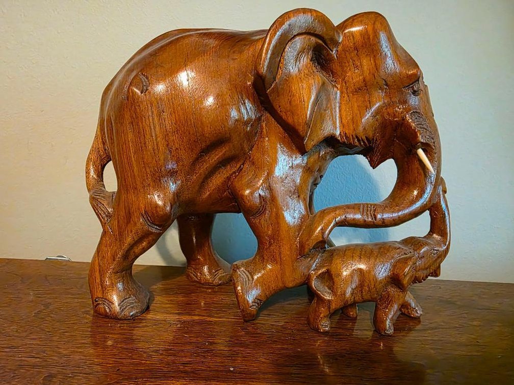 Hand Carved Teak Wood Elephant Statue 