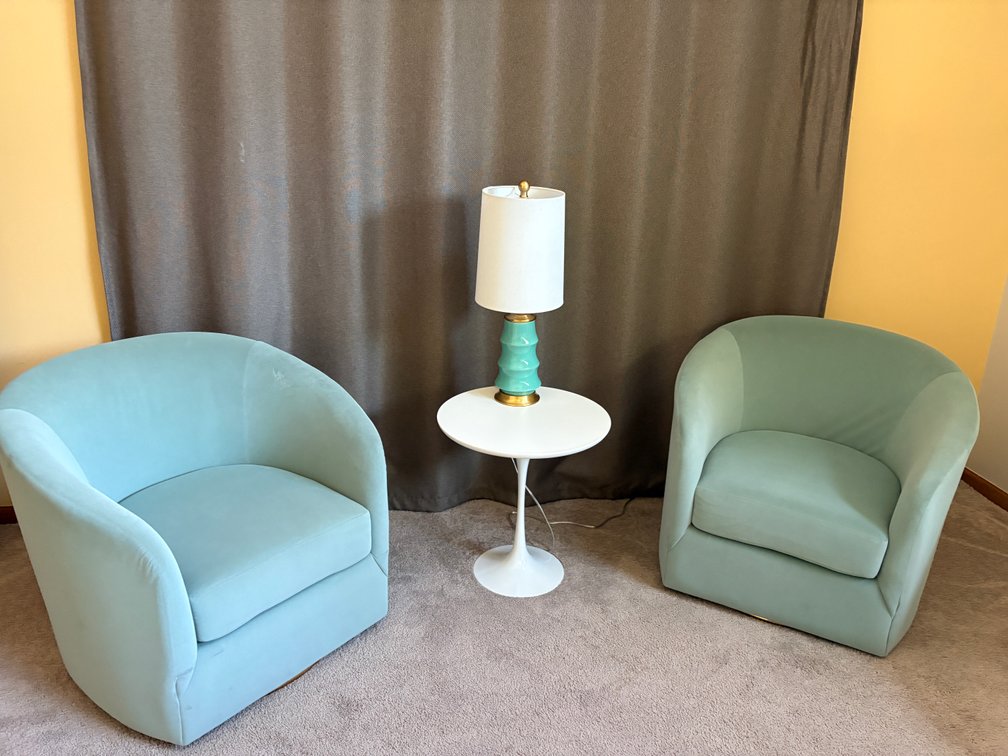 MCM Style Decorative Chairs, Lamp and Side Table