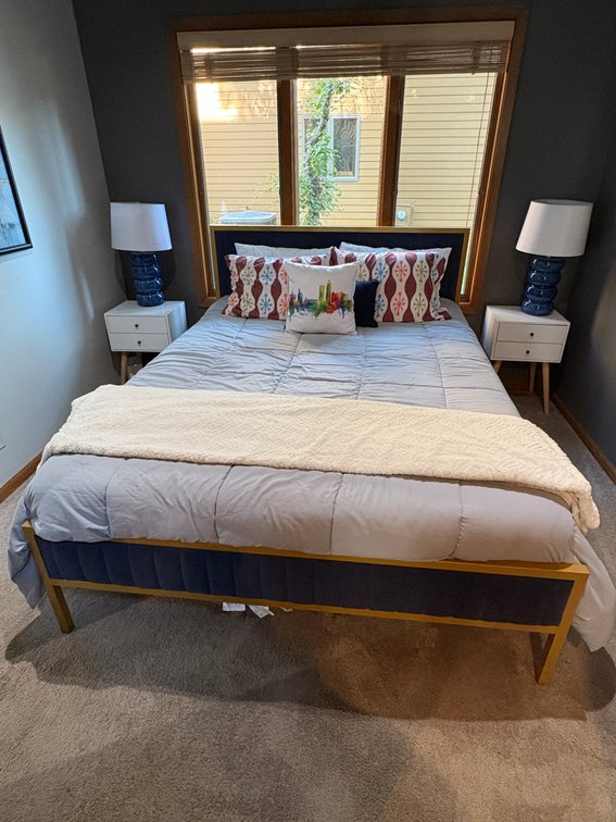 Queen Size Bed and Bedding, Frame, Box Spring and Mattress