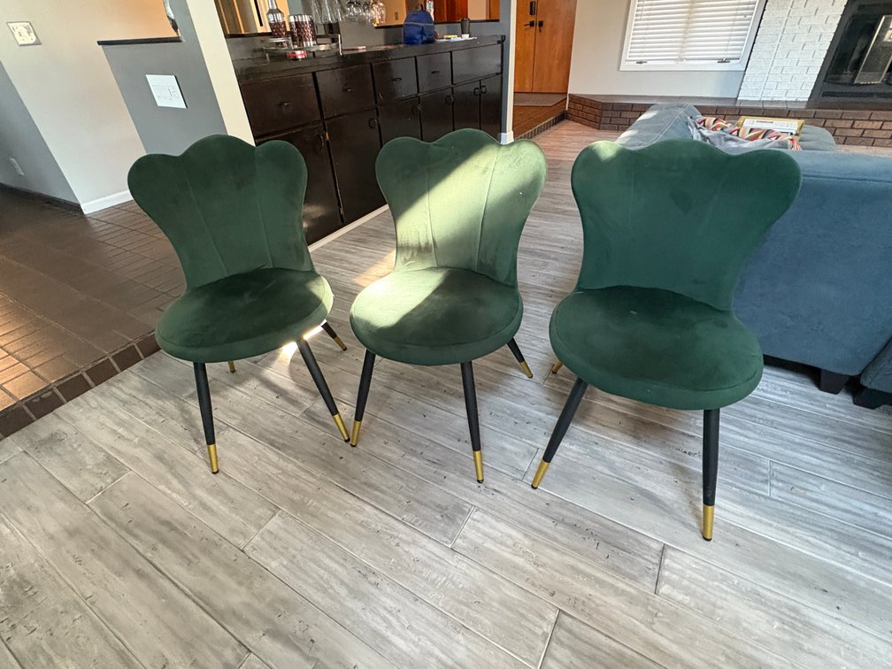 Three Matching Green Chairs