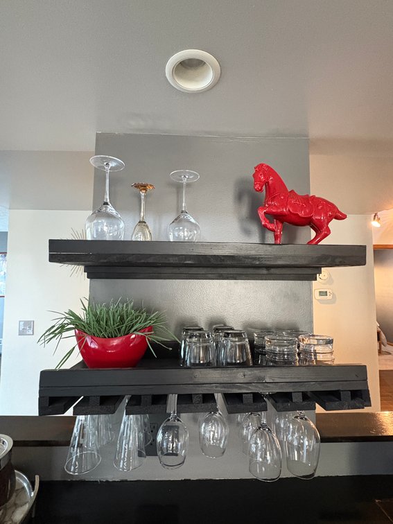 Barware and Glasses, Horse Statue, Planter w/ Artificial Plant