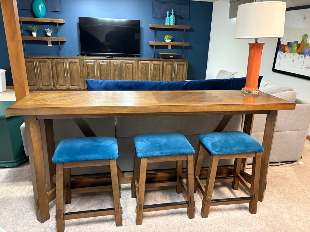 Bar Table w/ Three Stools, 78in x 30in x 36in H