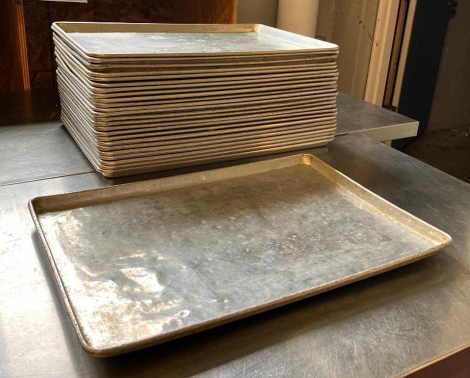 Lot of 24, Full-Size Aluminum Sheet Pans, 18in x 26in, x 24