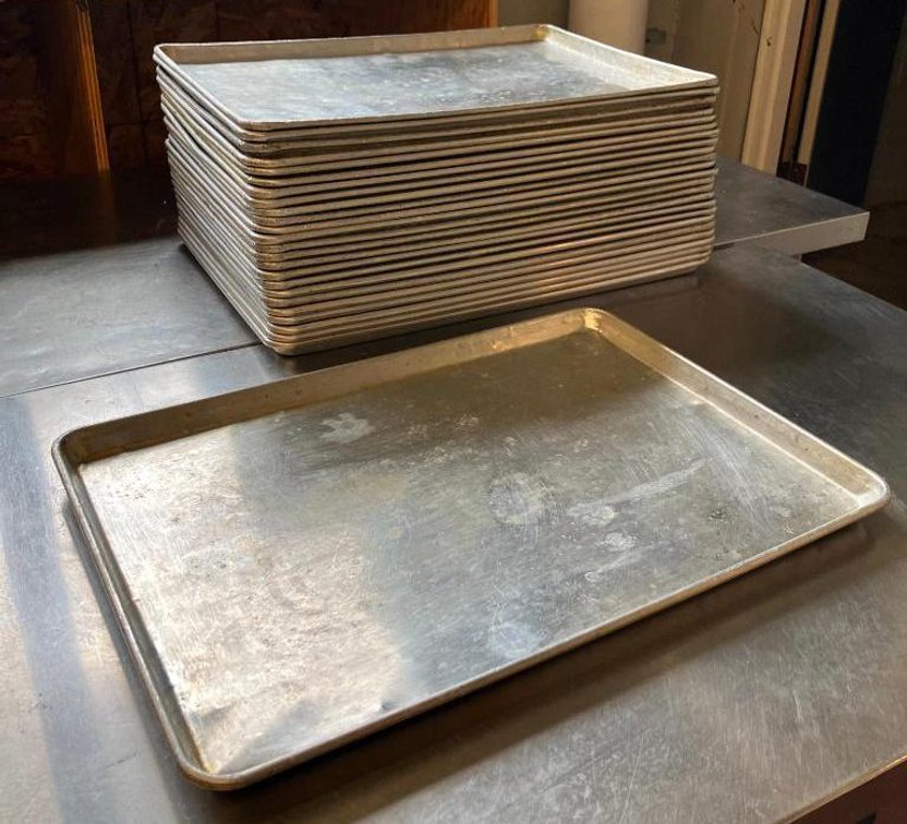 Lot of 24, Full-Size Aluminum Sheet Pans, 18in x 26in, x 24