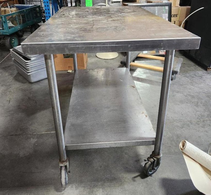 Mobile Stainless Steel Prep Table w/ Lower Shelf, Rolling Prep Table, 48in x 30in