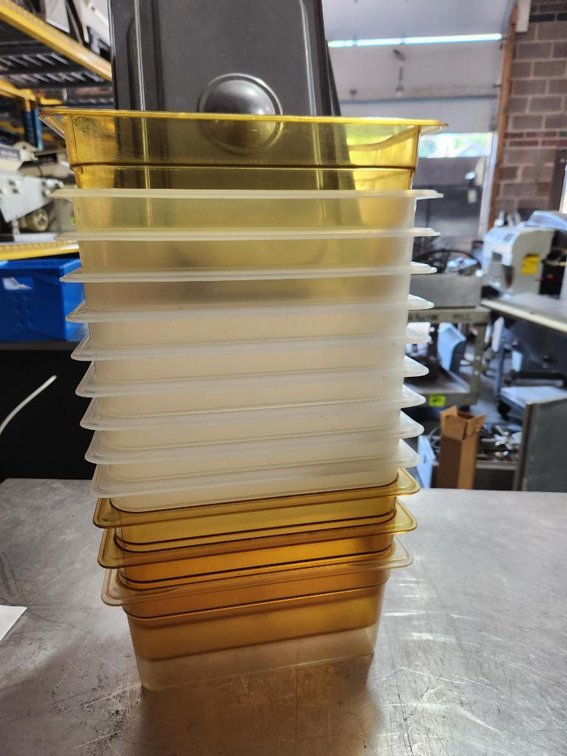 Lot of 13, 1/3-Size Cold Food Pans w/ Some S.S. Lids