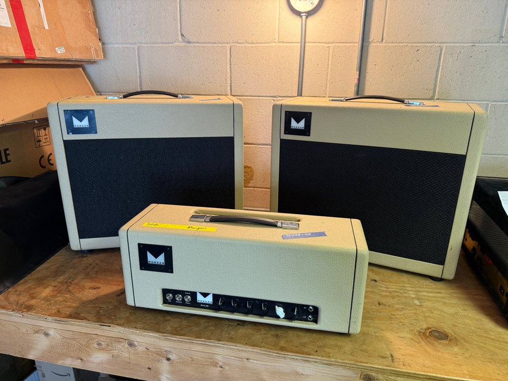 Morgan MV3.8k (30/800) Guitar Amplifer w/ Morgan Cabinets 1x12 SpeakerWorks KTS-70 & Elegante Speakers, Blonde