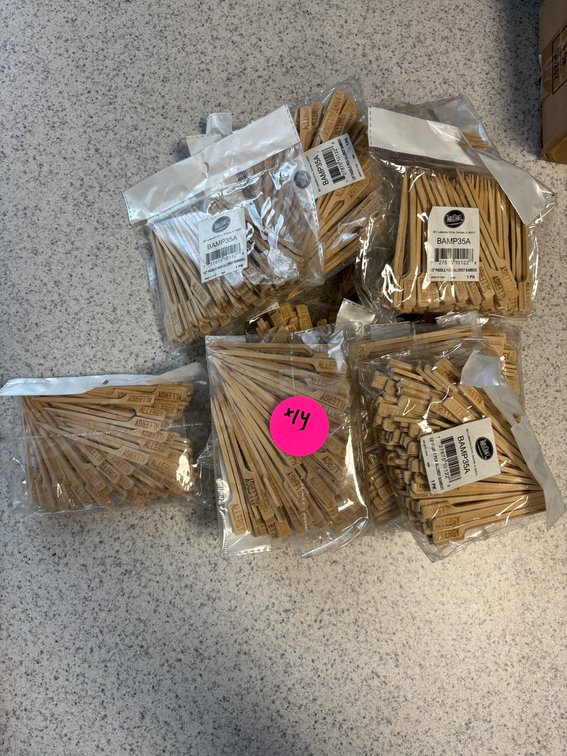 Lot of 14 Packs, TableCraft 3.5in Paddle Pick Allergy Bamboo, BAMP35A