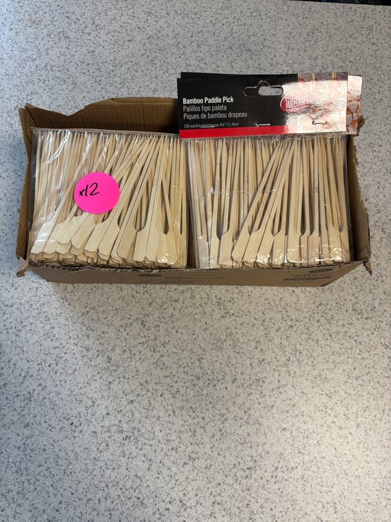 Lot of 12 Packs, TableCraft Bamboo Paddle Pick, 100/Pack